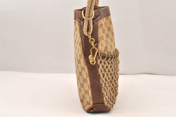 Authentic GUCCI Vintage Shoulder Hand Bag Purse GG Canvas Leather Brown 5950K