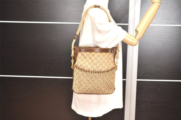 Authentic GUCCI Vintage Shoulder Hand Bag Purse GG Canvas Leather Brown 5950K