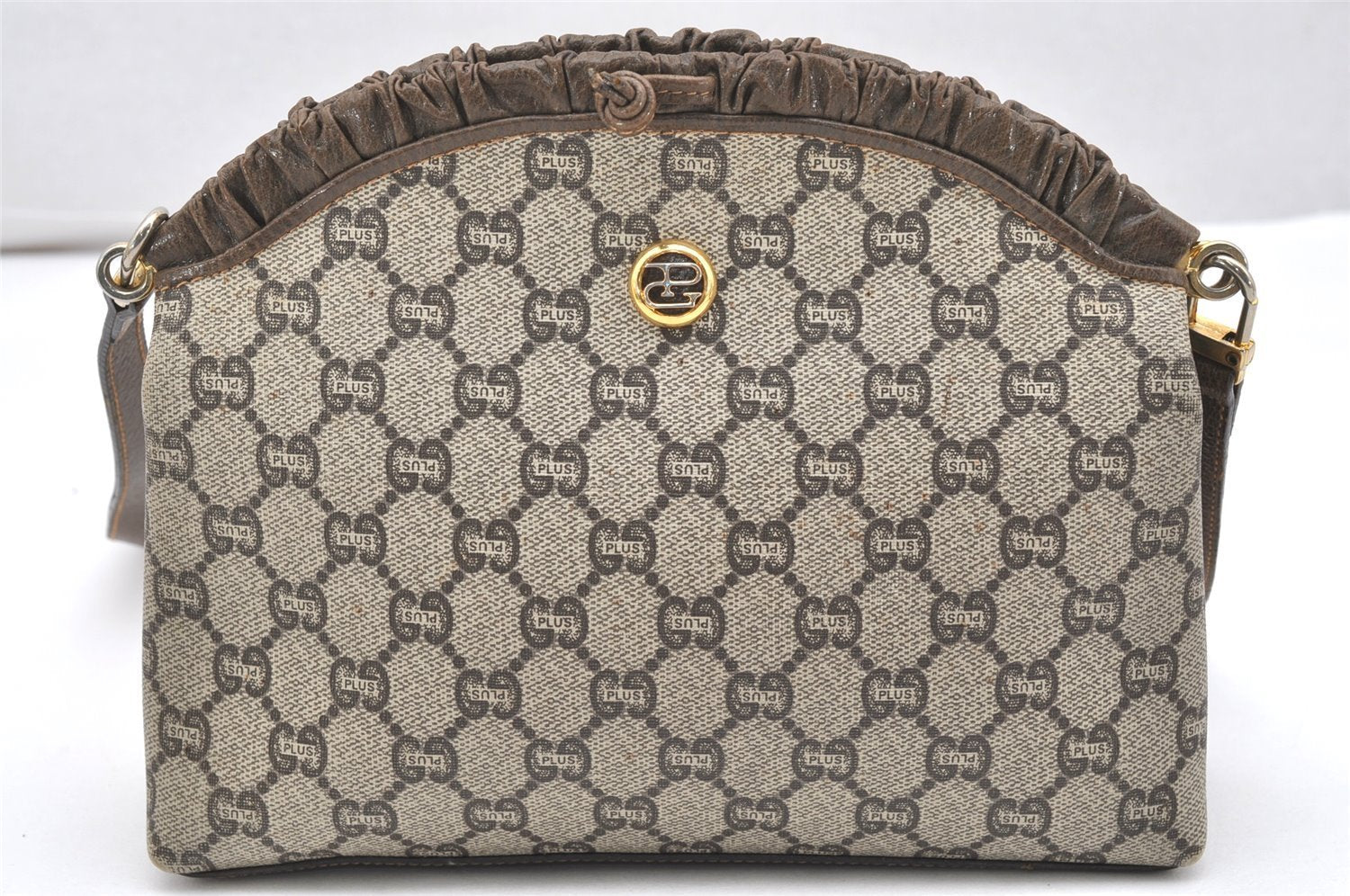 Authentic GUCCI GG Plus Shoulder Cross Body Bag PVC Leather Brown  5951K