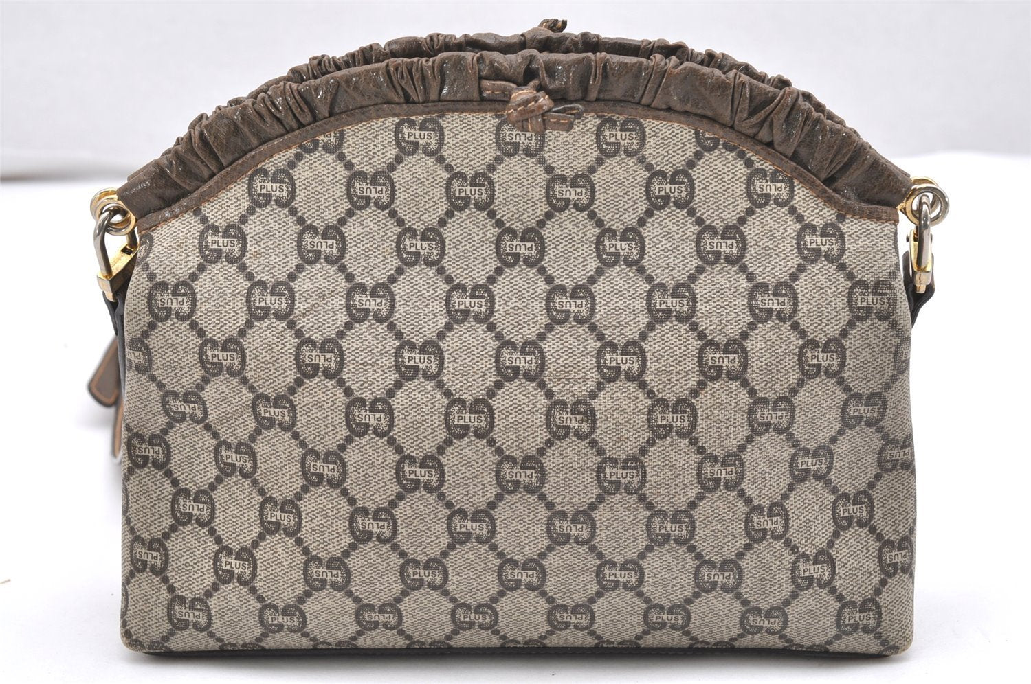 Authentic GUCCI GG Plus Shoulder Cross Body Bag PVC Leather Brown  5951K