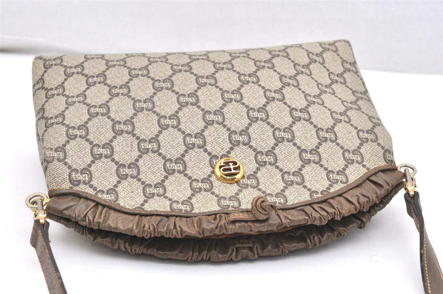 Authentic GUCCI GG Plus Shoulder Cross Body Bag PVC Leather Brown  5951K