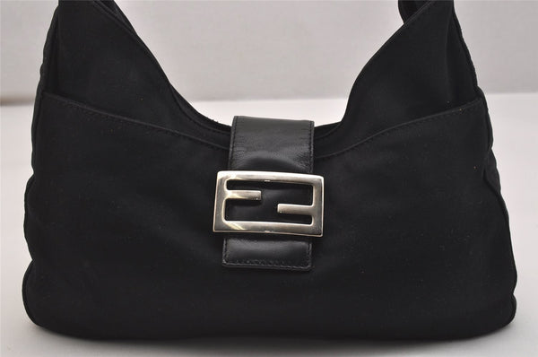 Authentic FENDI Vintage Shoulder Hand Bag Purse Jersey Leather Black Junk 5952J
