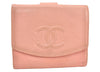 Authentic CHANEL Vintage Caviar Skin CC Logo Bifold Wallet Purse Pink 5952K