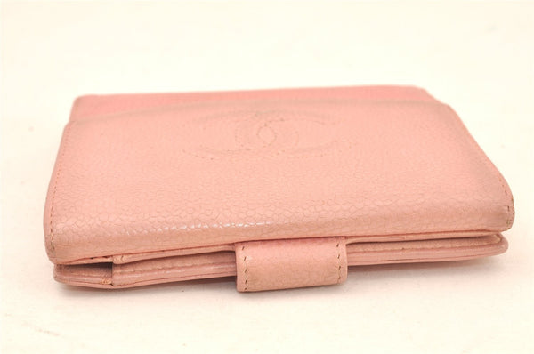 Authentic CHANEL Vintage Caviar Skin CC Logo Bifold Wallet Purse Pink 5952K