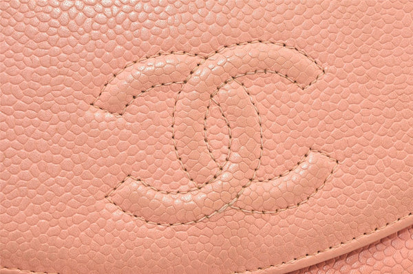 Authentic CHANEL Vintage Caviar Skin CC Logo Bifold Wallet Purse Pink 5952K