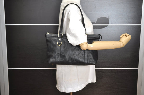 Authentic GUCCI Guccissima Abbey Shoulder Tote Bag GG Leather 141470 Black 5957I