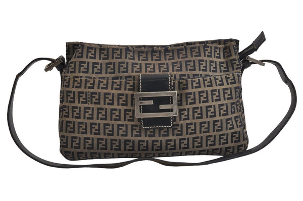 Authentic FENDI Zucchino Vintage Shoulder Bag Purse Canvas Leather Navy 5957J