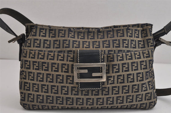 Authentic FENDI Zucchino Vintage Shoulder Bag Purse Canvas Leather Navy 5957J