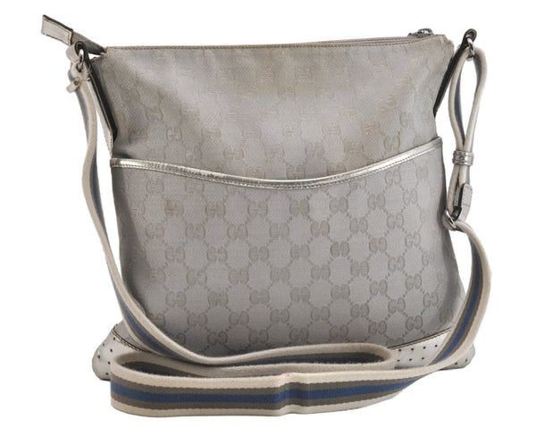 Authentic GUCCI Shoulder Cross Body Bag GG Canvas Leather 145857 Silver 5958J