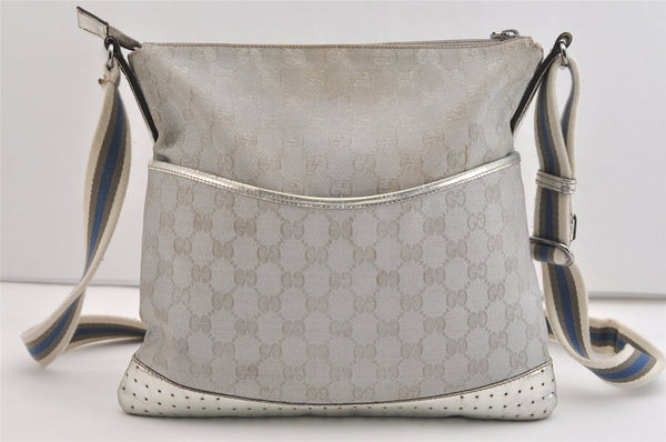 Authentic GUCCI Shoulder Cross Body Bag GG Canvas Leather 145857 Silver 5958J