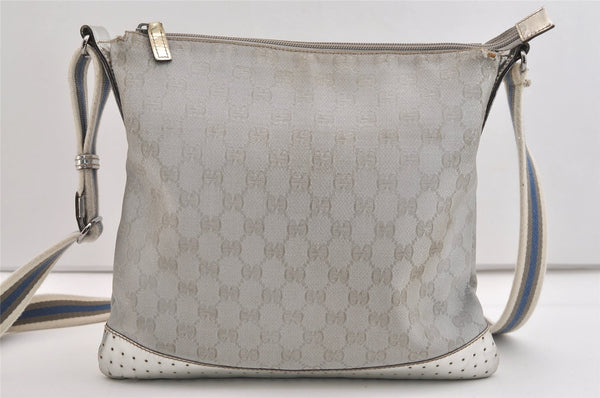 Authentic GUCCI Shoulder Cross Body Bag GG Canvas Leather 145857 Silver 5958J