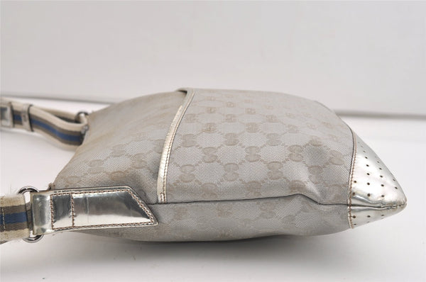 Authentic GUCCI Shoulder Cross Body Bag GG Canvas Leather 145857 Silver 5958J