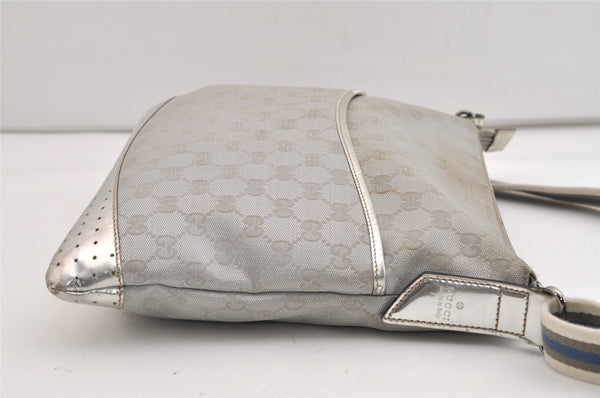 Authentic GUCCI Shoulder Cross Body Bag GG Canvas Leather 145857 Silver 5958J