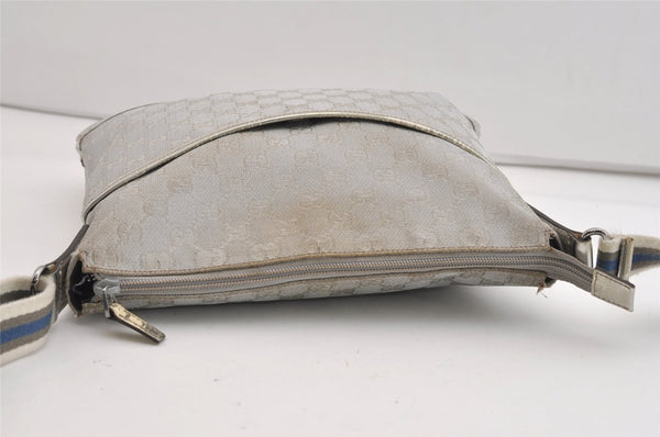 Authentic GUCCI Shoulder Cross Body Bag GG Canvas Leather 145857 Silver 5958J