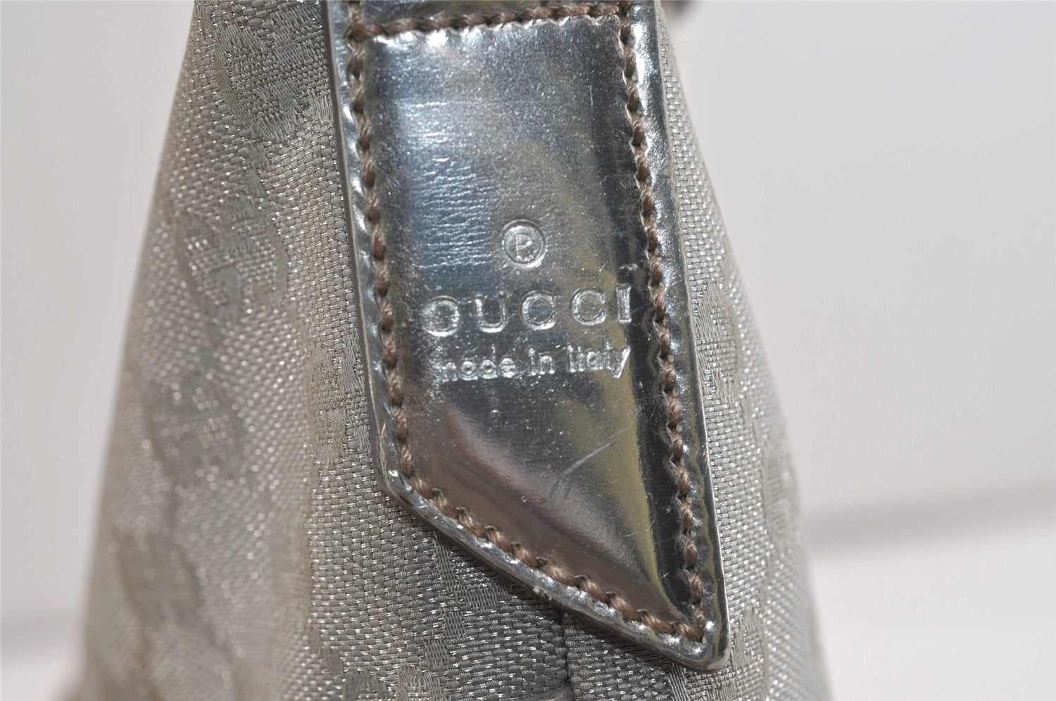 Authentic GUCCI Shoulder Cross Body Bag GG Canvas Leather 145857 Silver 5958J