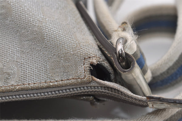 Authentic GUCCI Shoulder Cross Body Bag GG Canvas Leather 145857 Silver 5958J