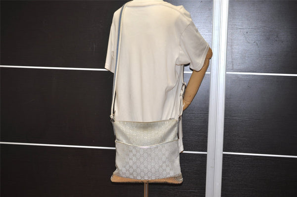 Authentic GUCCI Shoulder Cross Body Bag GG Canvas Leather 145857 Silver 5958J