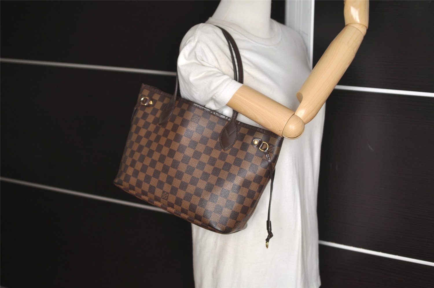 Authentic Louis Vuitton Damier Neverfull PM Shoulder Tote Bag N51109 LV 5959J