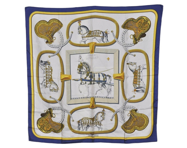 Authentic HERMES Carre 90 Scarf "GRAND APPARAT" Silk Blue 5959K