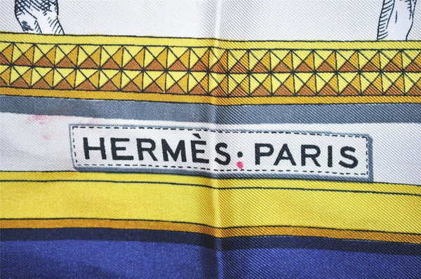 Authentic HERMES Carre 90 Scarf "GRAND APPARAT" Silk Blue 5959K