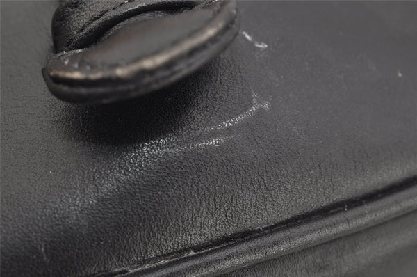Authentic CHANEL Calf Skin Bicolore Vanity Hand Bag Purse Black CC Logo 5960J