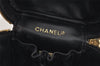 Authentic CHANEL Calf Skin Bicolore Vanity Hand Bag Purse Black CC Logo 5960J