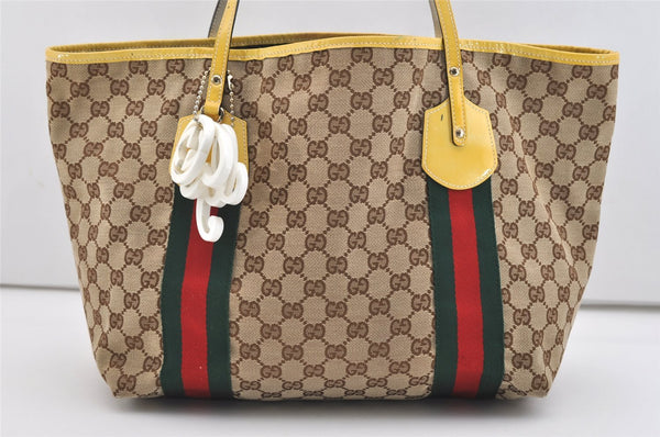 Authentic GUCCI Jolie Web Sherry Line Tote Bag GG Canvas Enamel Brown 5961J