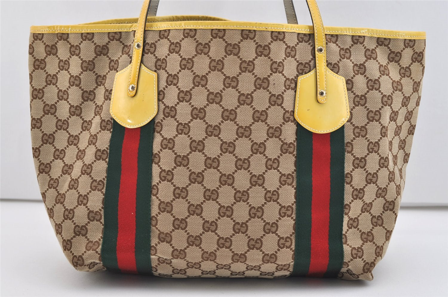 Authentic GUCCI Jolie Web Sherry Line Tote Bag GG Canvas Enamel Brown 5961J