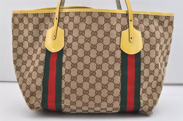 Authentic GUCCI Jolie Web Sherry Line Tote Bag GG Canvas Enamel Brown 5961J