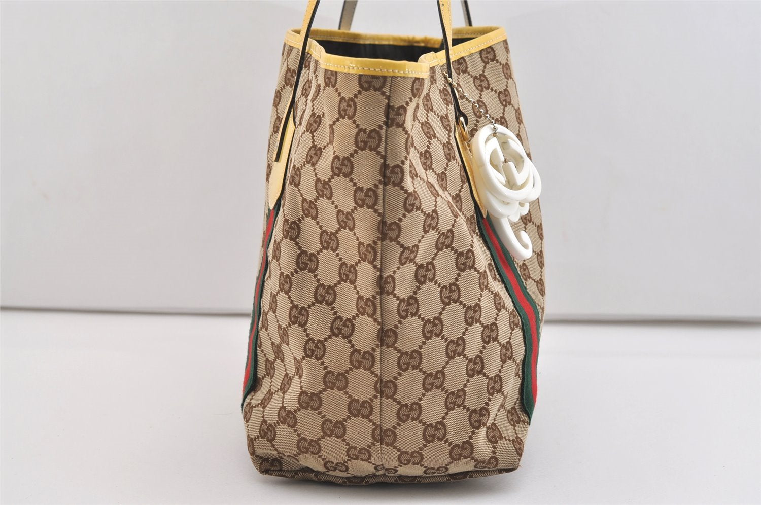 Authentic GUCCI Jolie Web Sherry Line Tote Bag GG Canvas Enamel Brown 5961J