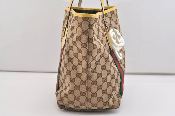 Authentic GUCCI Jolie Web Sherry Line Tote Bag GG Canvas Enamel Brown 5961J
