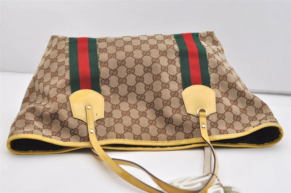 Authentic GUCCI Jolie Web Sherry Line Tote Bag GG Canvas Enamel Brown 5961J