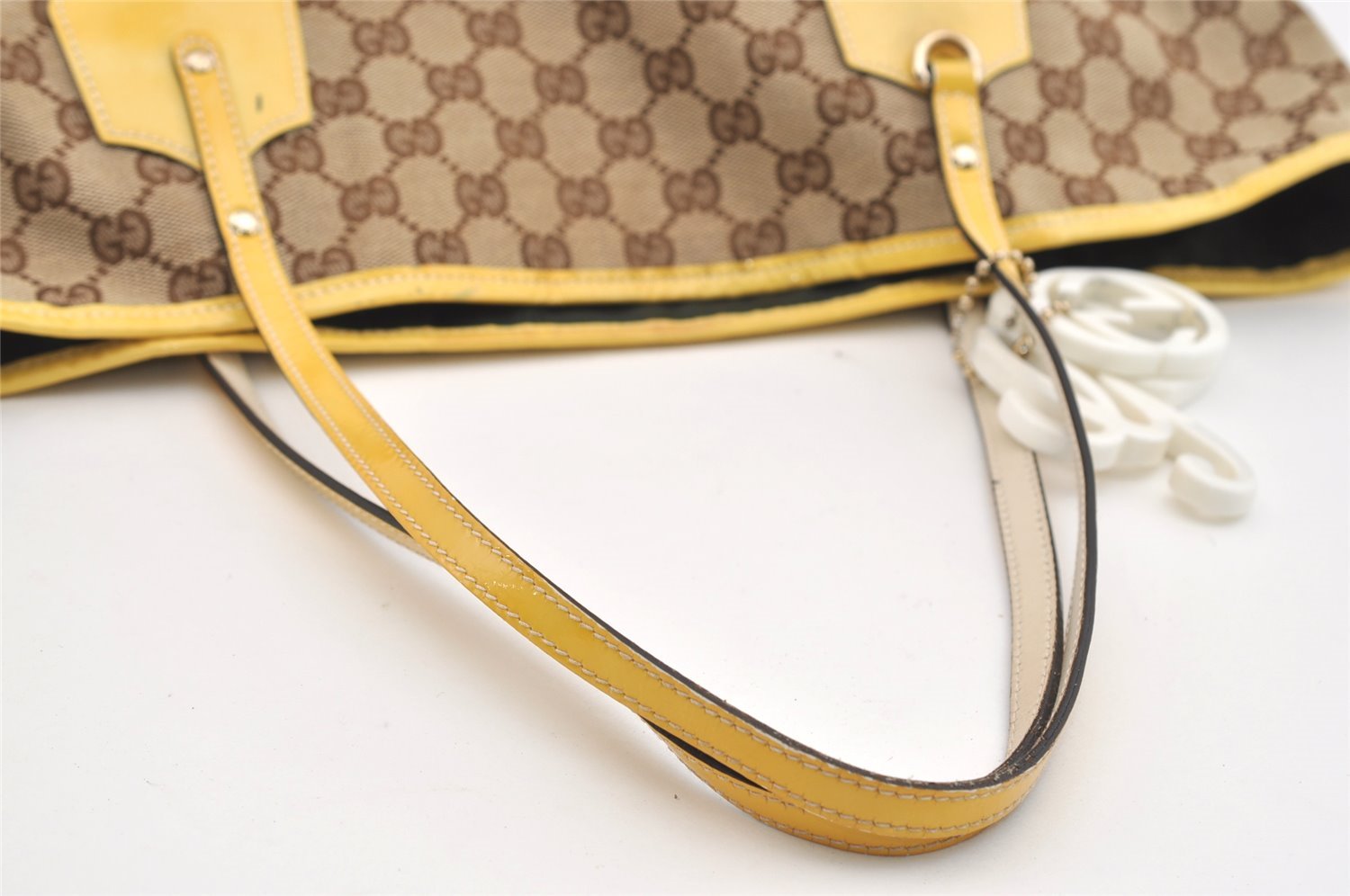 Authentic GUCCI Jolie Web Sherry Line Tote Bag GG Canvas Enamel Brown 5961J