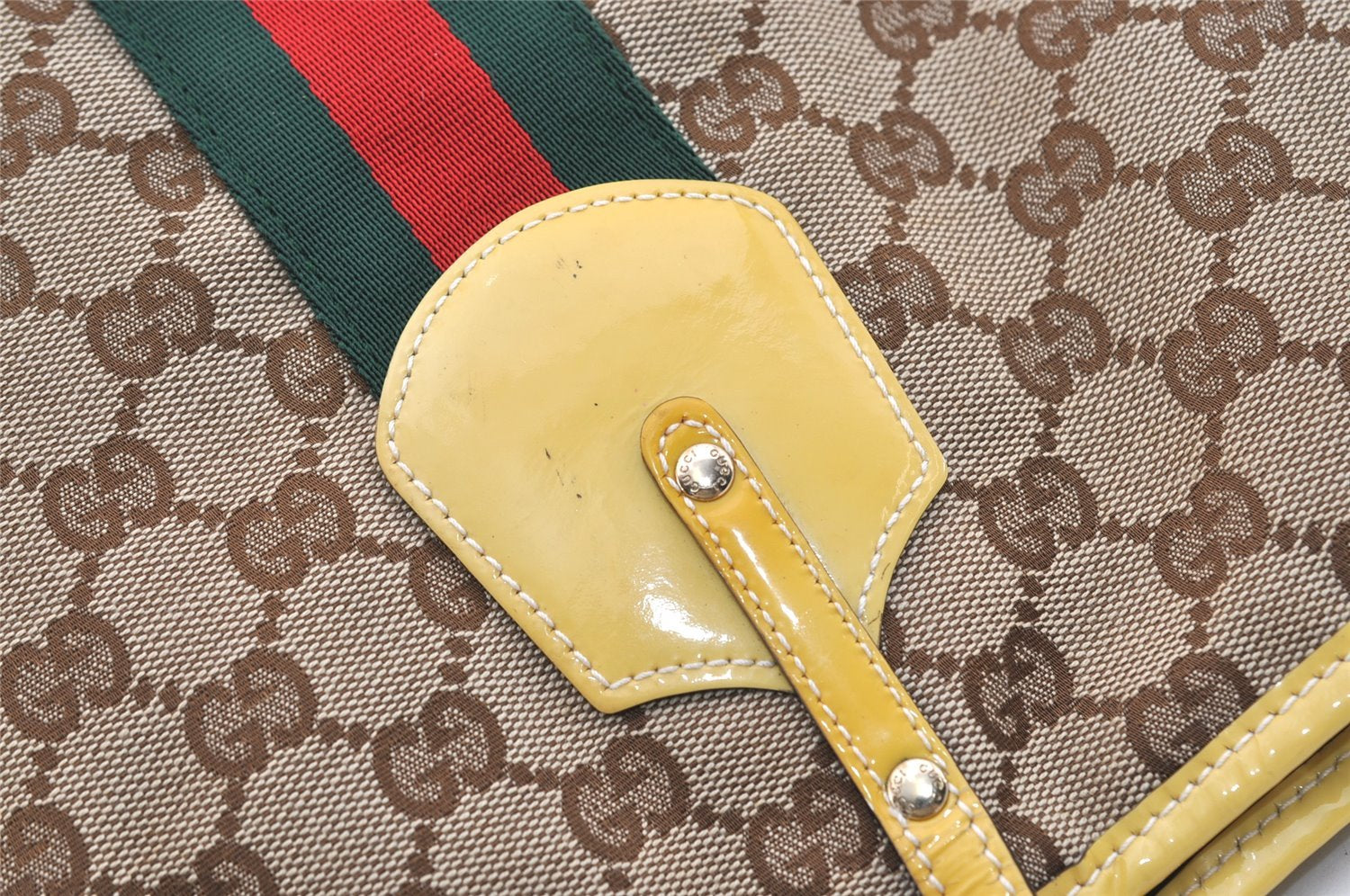 Authentic GUCCI Jolie Web Sherry Line Tote Bag GG Canvas Enamel Brown 5961J