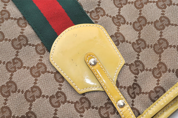 Authentic GUCCI Jolie Web Sherry Line Tote Bag GG Canvas Enamel Brown 5961J