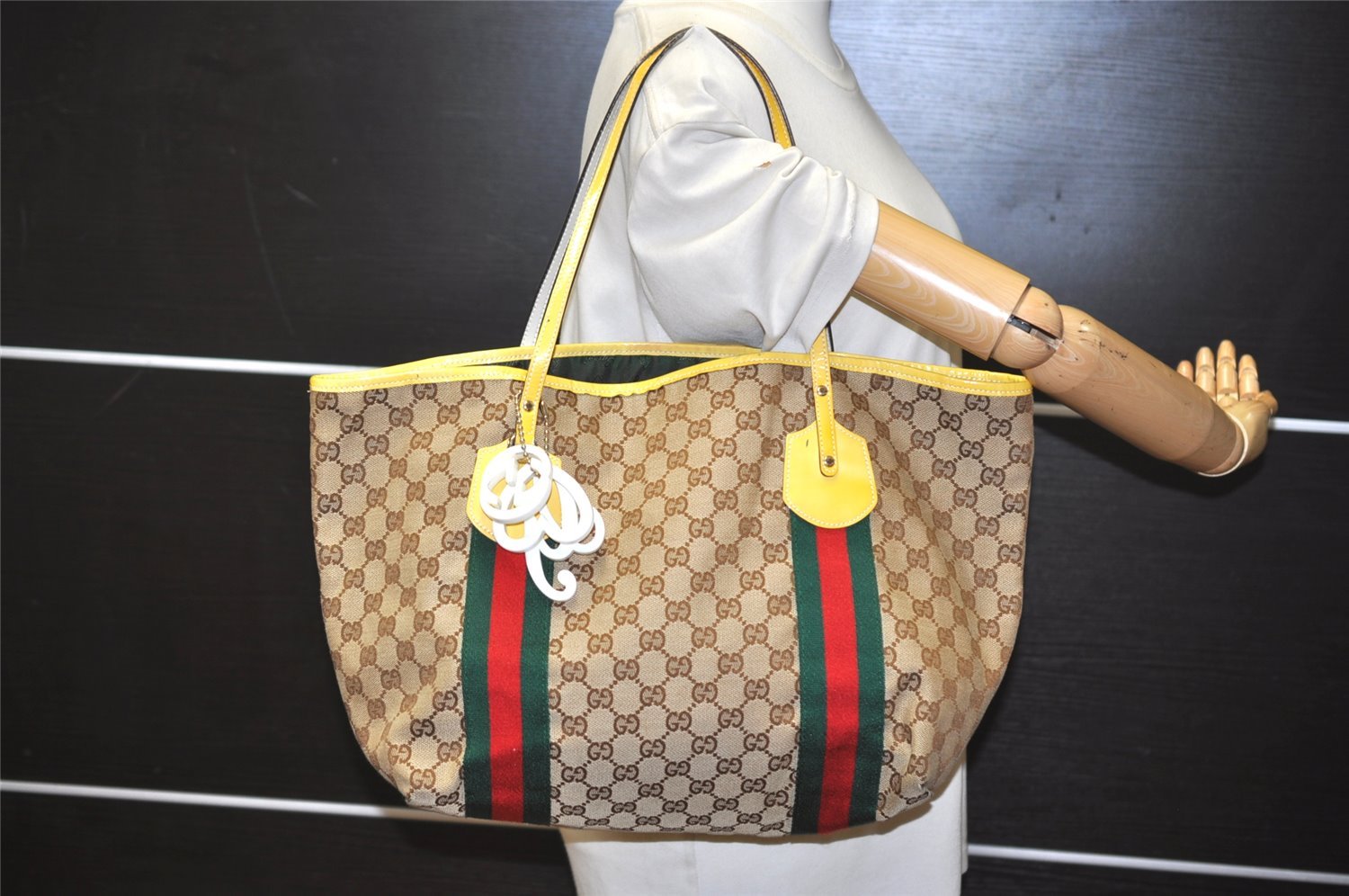 Authentic GUCCI Jolie Web Sherry Line Tote Bag GG Canvas Enamel Brown 5961J