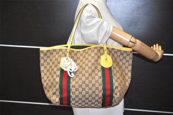 Authentic GUCCI Jolie Web Sherry Line Tote Bag GG Canvas Enamel Brown 5961J