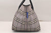 Authentic BURBERRY BLUE LABEL Check Hand Tote Bag Nylon Leather Gray 5961K