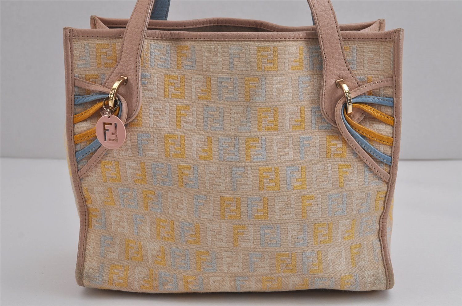 Authentic FENDI Vintage Zucchino Tote Hand Bag Canvas Leather Beige 5963J