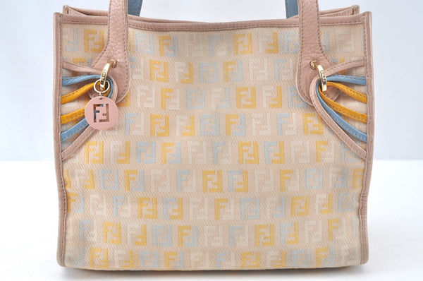 Authentic FENDI Vintage Zucchino Tote Hand Bag Canvas Leather Beige 5963J