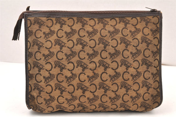 Auth CELINE C Macadam Carriage Pattern Clutch Bag Canvas Leather Brown 5964K