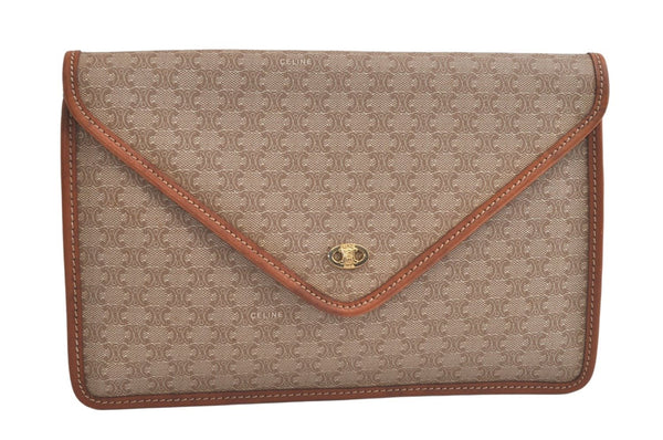 Authentic CELINE Macadam Blason Pattern Clutch Hand Bag PVC Leather Beige 5965K