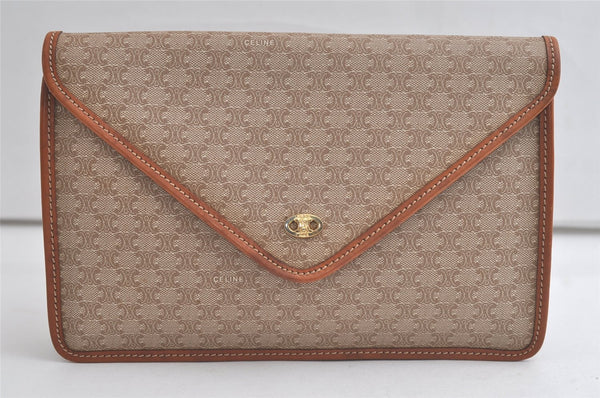 Authentic CELINE Macadam Blason Pattern Clutch Hand Bag PVC Leather Beige 5965K