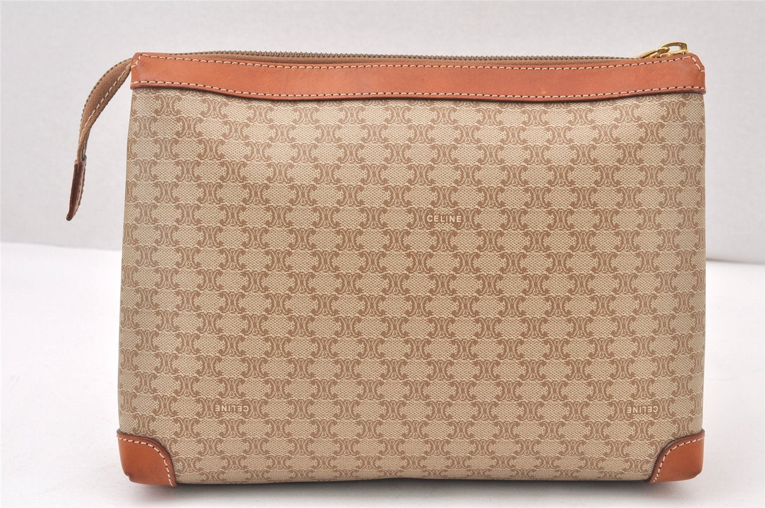 Authentic CELINE Macadam Blason Pattern Clutch Hand Bag PVC Leather Beige 5967K