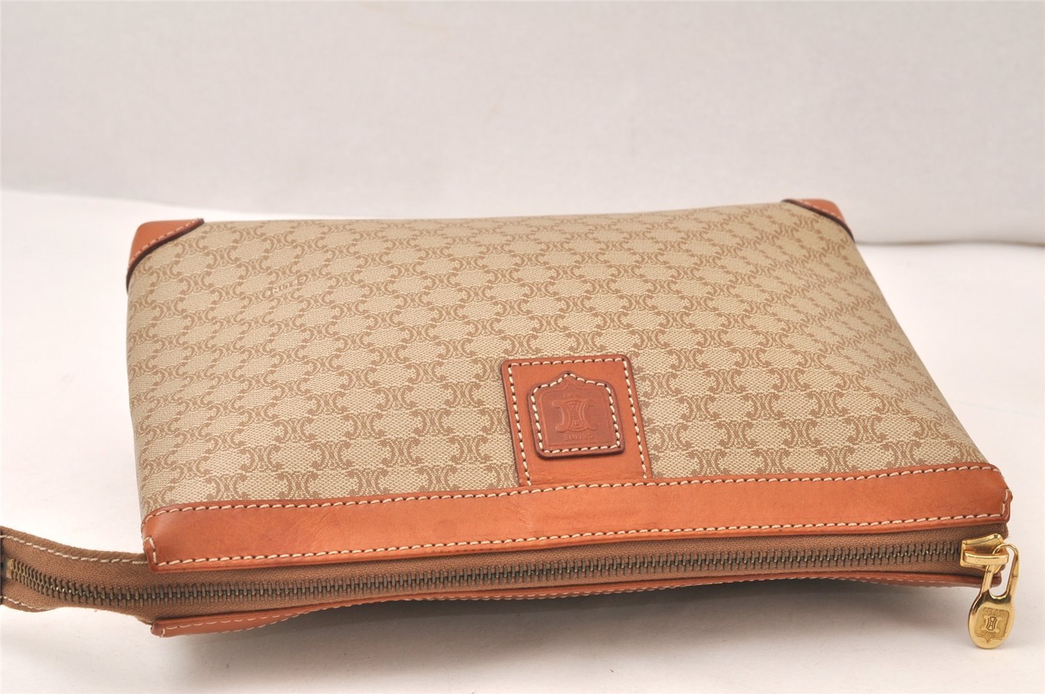 Authentic CELINE Macadam Blason Pattern Clutch Hand Bag PVC Leather Beige 5967K