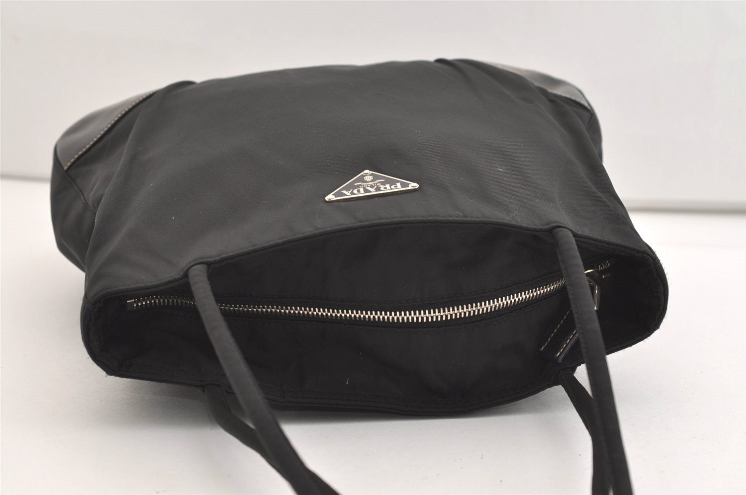 Authentic PRADA Vintage Nylon Tessuto Leather Shoulder Tote Bag Black 5969J