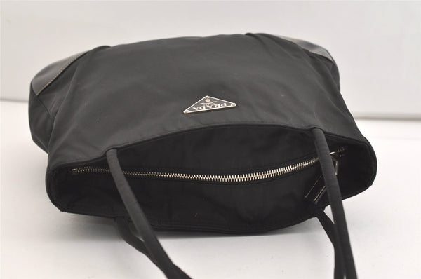 Authentic PRADA Vintage Nylon Tessuto Leather Shoulder Tote Bag Black 5969J