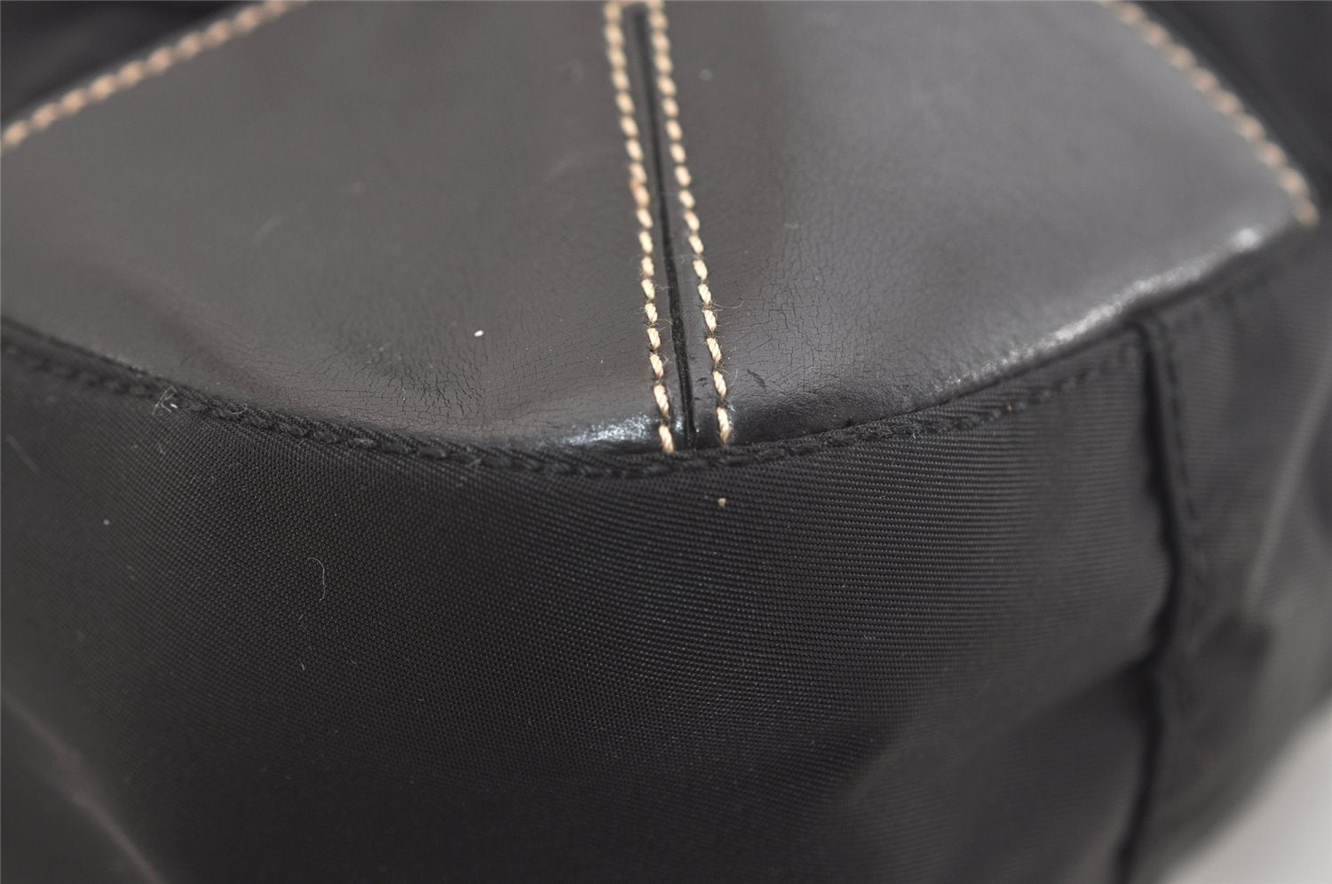 Authentic PRADA Vintage Nylon Tessuto Leather Shoulder Tote Bag Black 5969J
