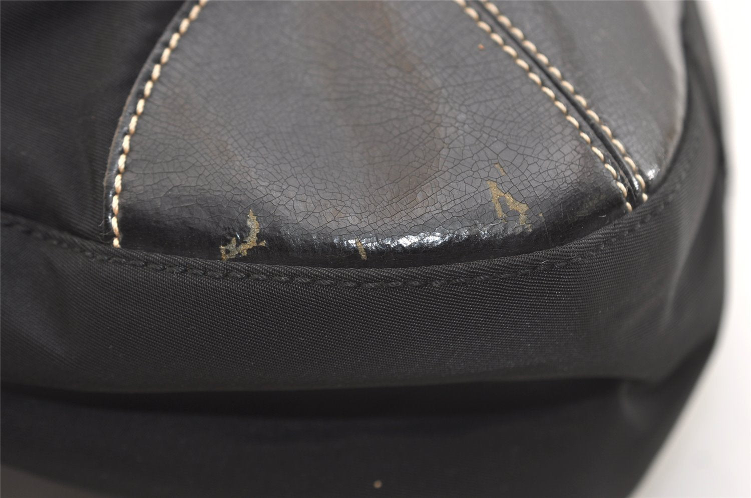 Authentic PRADA Vintage Nylon Tessuto Leather Shoulder Tote Bag Black 5969J