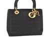Authentic Christian Dior Lady Dior Canvas Nylon Hand Bag Purse Black CD 5969K